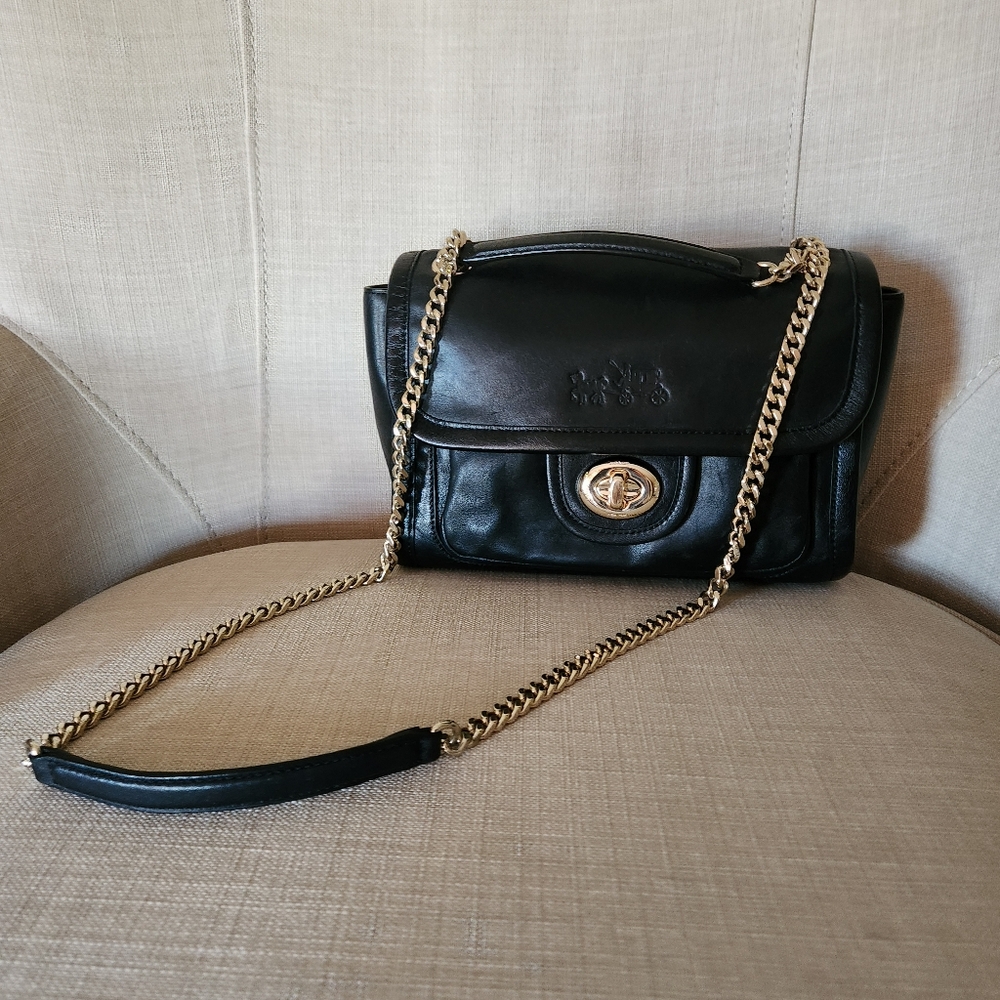 Coach Vintage Black Ranger Leather Crossbody Bag With Gold Chain 🔥🔥 - Picture 2 of 16